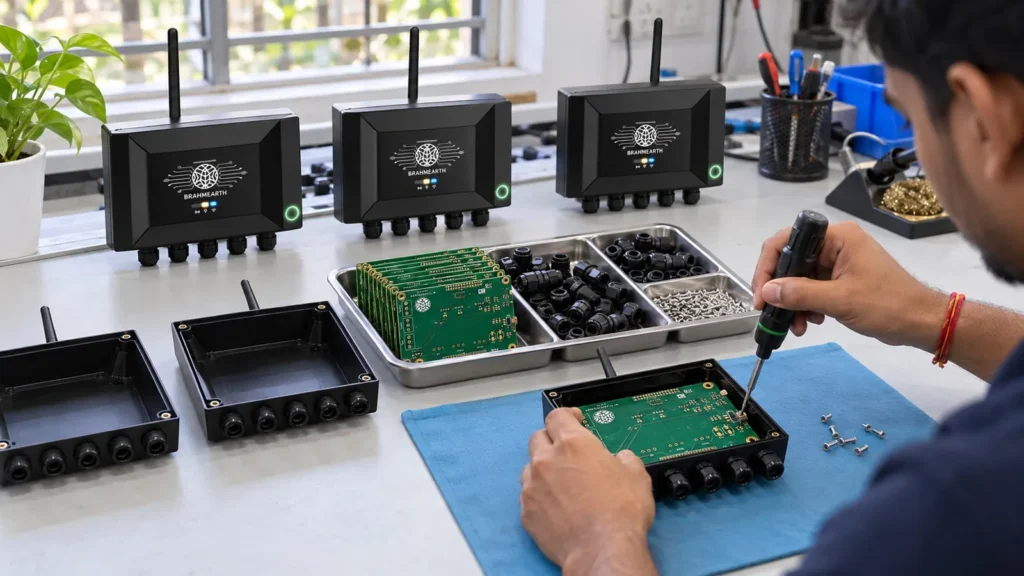BrahmEarth assembly on a workbench