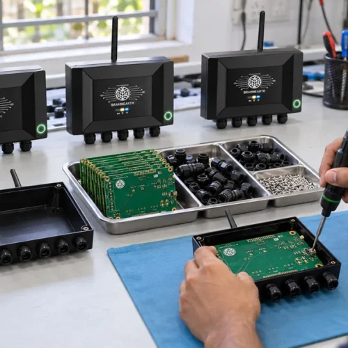 BrahmEarth assembly on a workbench