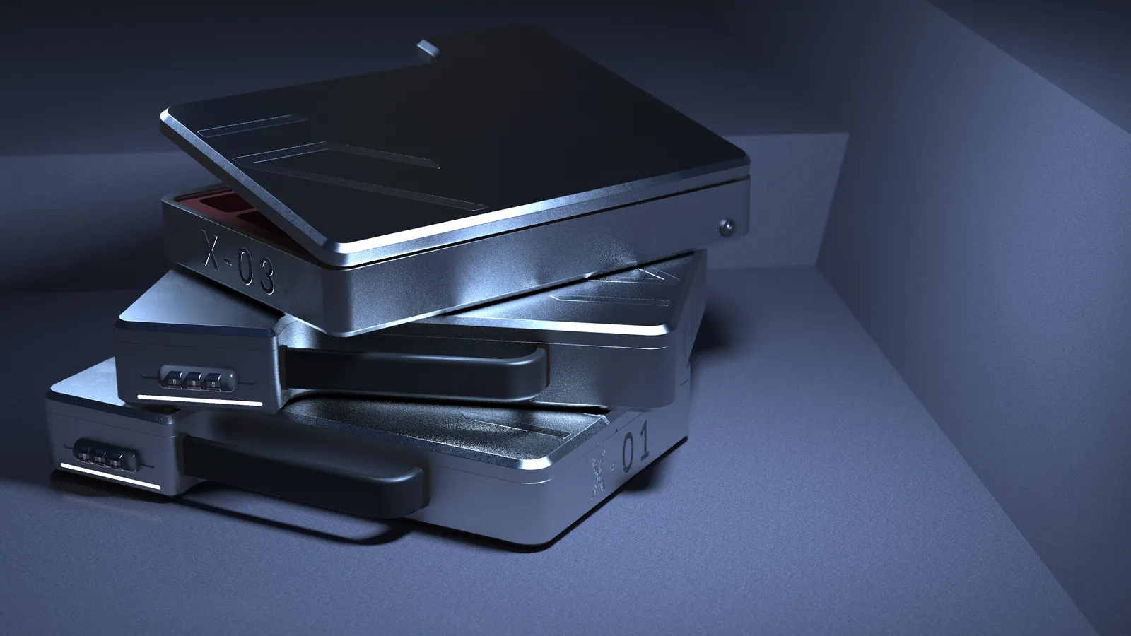Stack of brushed-metal electronic enclosures