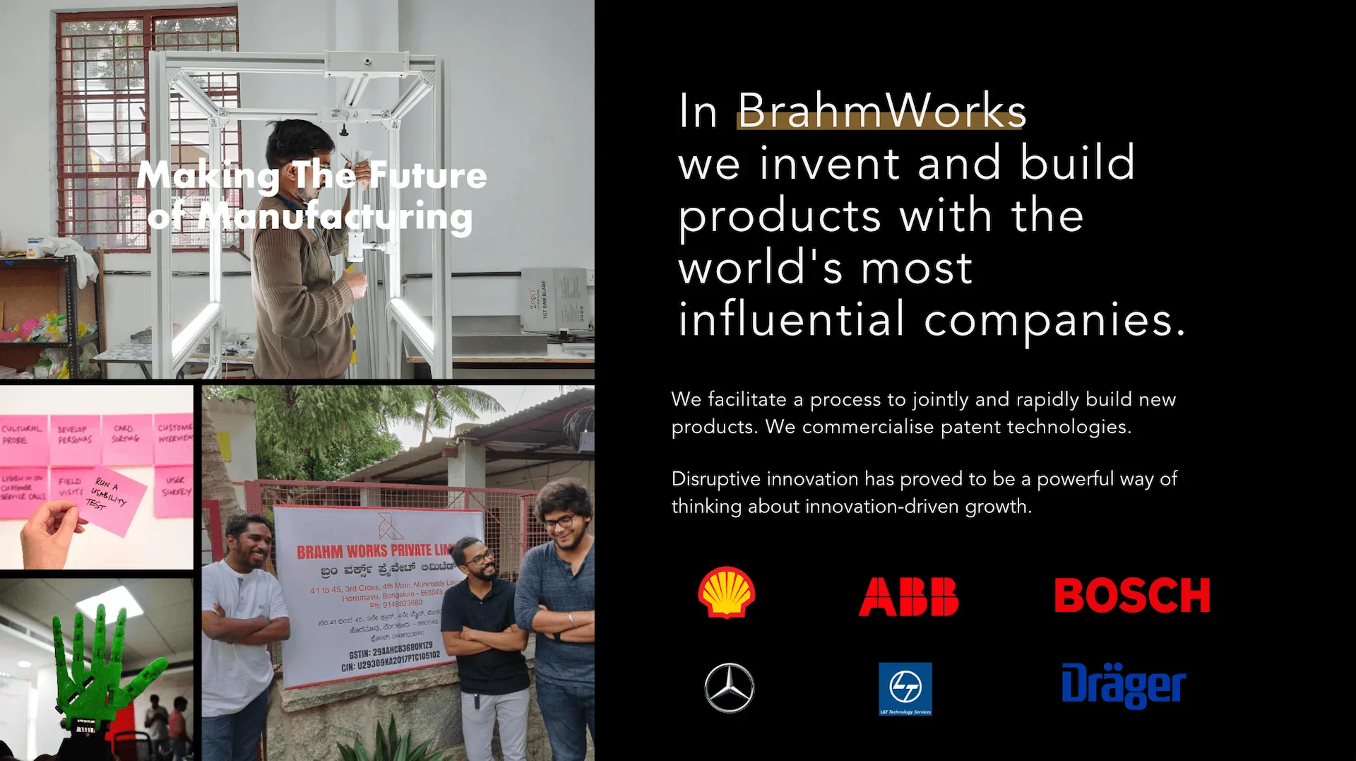 BrahmWorks team and workshop with logos of companies we have built products with