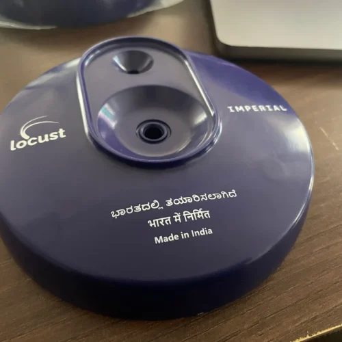 Purple Locust Imperial plastic part marked Made in India, with Kannada and Hindi text.